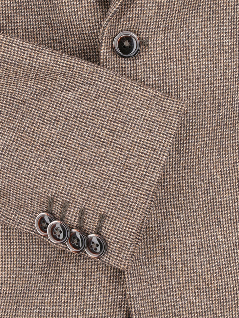 Brown Micro Houndstooth Pattern Wool & Cashmere Blazer - Sartoria Brumano Pakistan