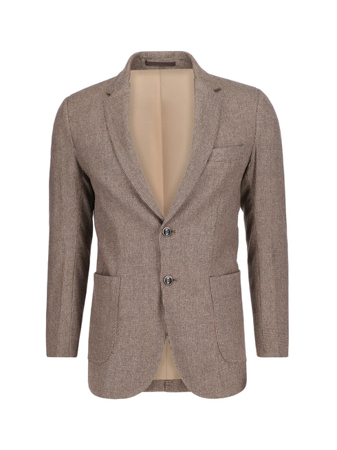 Brown Micro Houndstooth Pattern Wool & Cashmere Blazer - Sartoria Brumano Pakistan