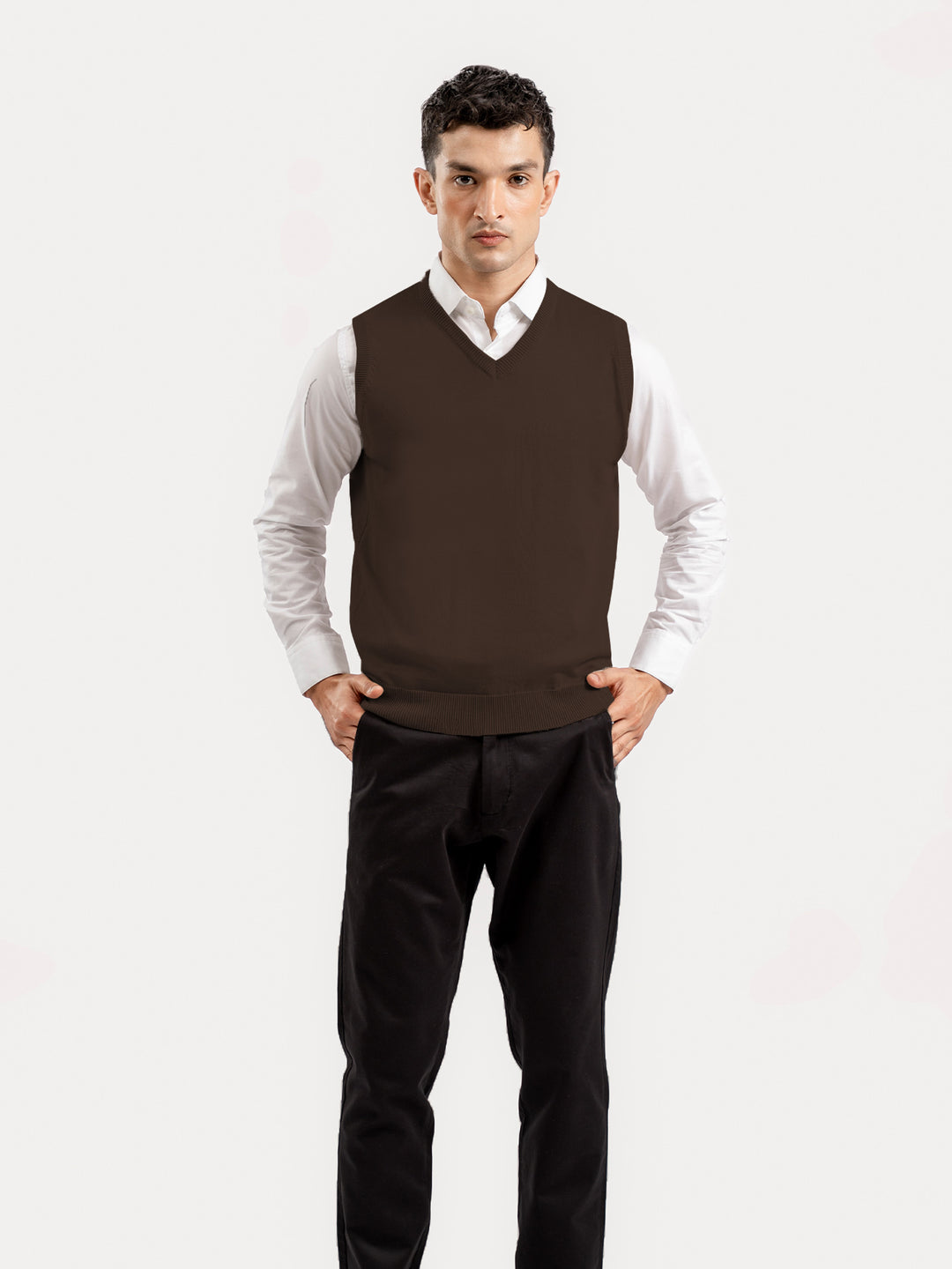 Brown Sleeveless V-Neck Sweater
