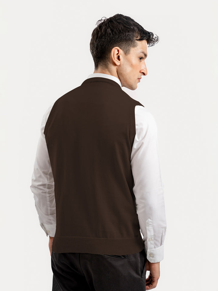 Brown Sleeveless V-Neck Sweater