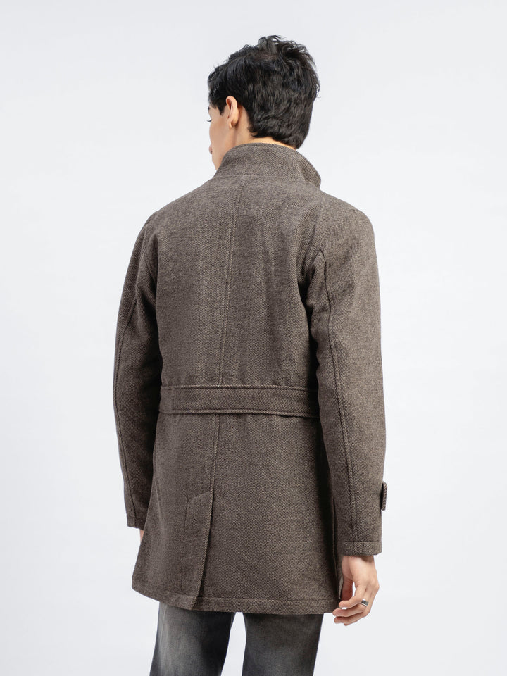 Brown Striped Wool Blended Long Coat - Limited Edition Brumano Pakistan