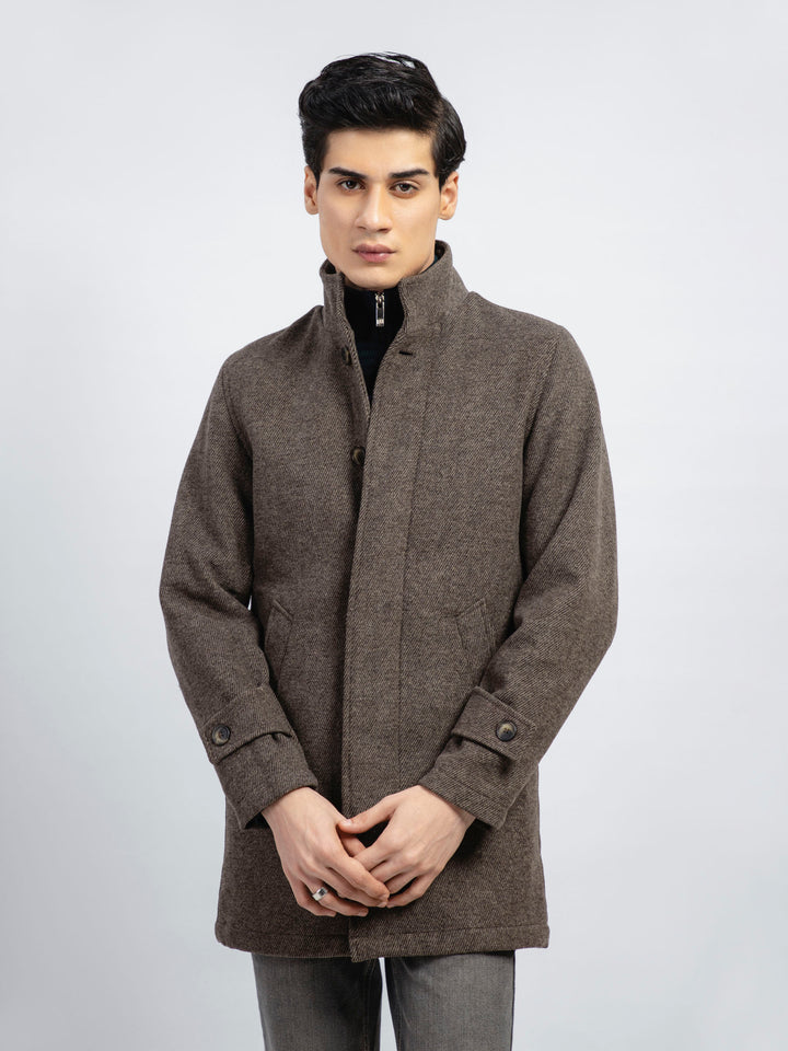 Brown Striped Wool Blended Long Coat - Limited Edition Brumano Pakistan