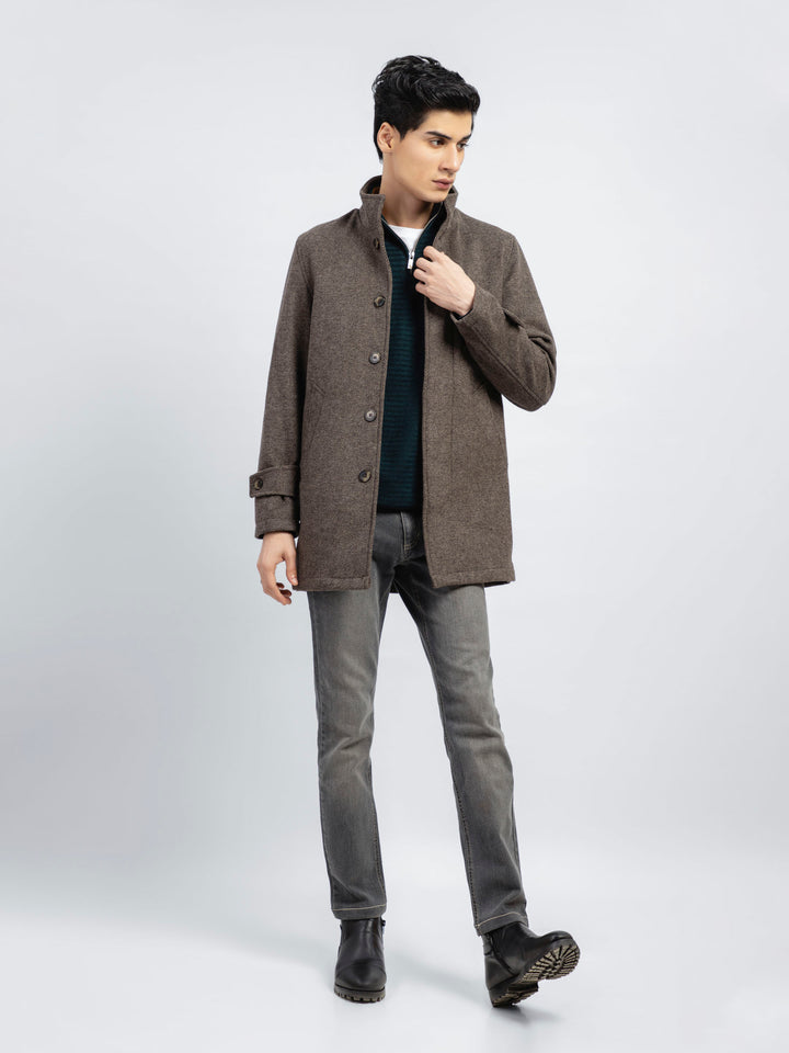 Brown Striped Wool Blended Long Coat - Limited Edition Brumano Pakistan