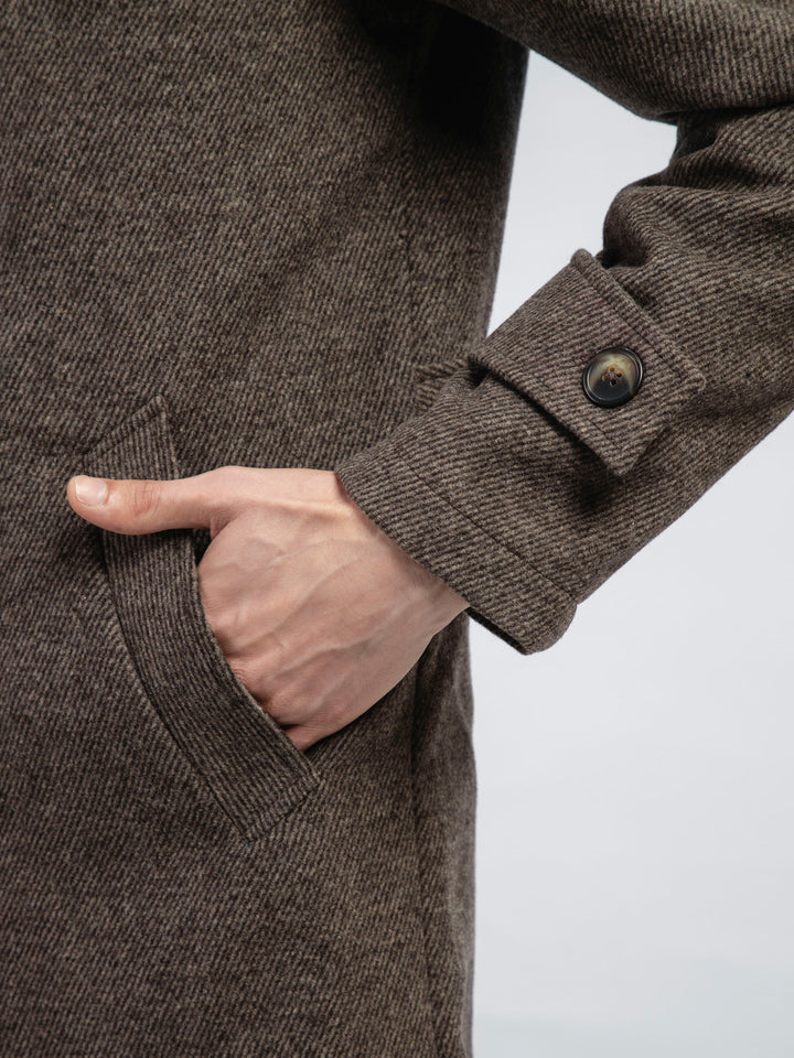 Brown Striped Wool Blended Long Coat - Limited Edition Brumano Pakistan