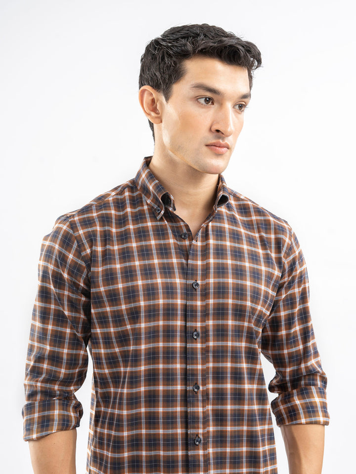 Brown Structured Checkered Shirt