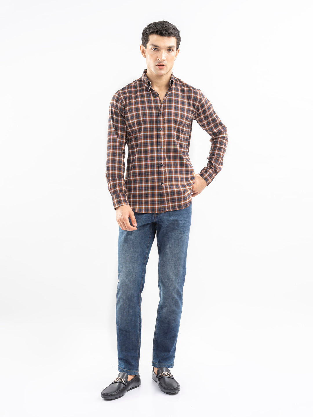 Brown Structured Checkered Shirt