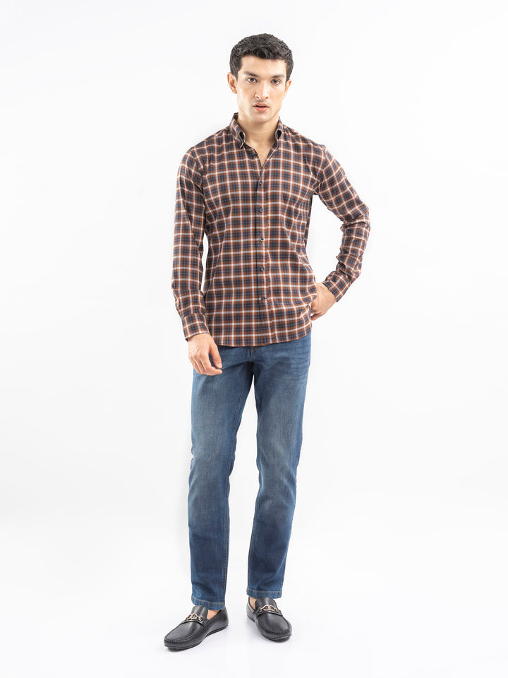 Brown Structured Checkered Shirt