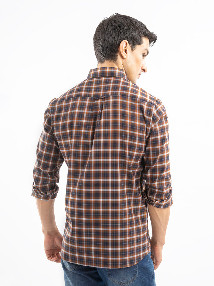 Brown Structured Checkered Shirt