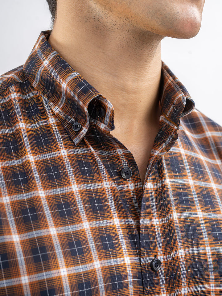 Brown Structured Checkered Shirt