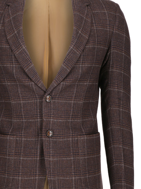 Brown Wool & Cashmere Checkered Blazer - Sartoria Brumano Pakistan