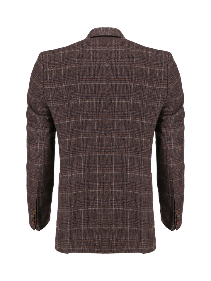 Brown Wool & Cashmere Checkered Blazer - Sartoria Brumano Pakistan