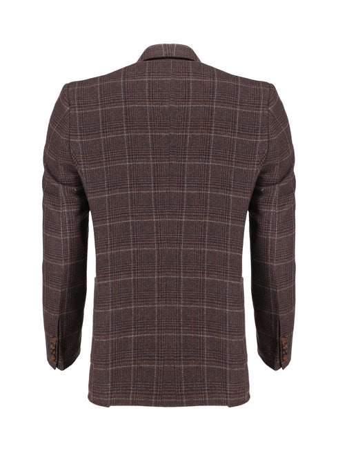 Brown Wool & Cashmere Checkered Blazer - Sartoria Brumano Pakistan