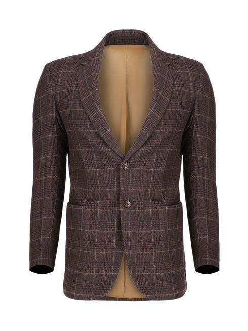 Brown Wool & Cashmere Checkered Blazer - Sartoria Brumano Pakistan