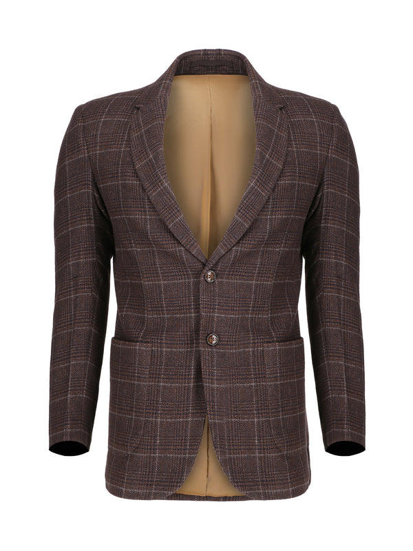 Brown Wool & Cashmere Checkered Blazer - Sartoria Brumano Pakistan