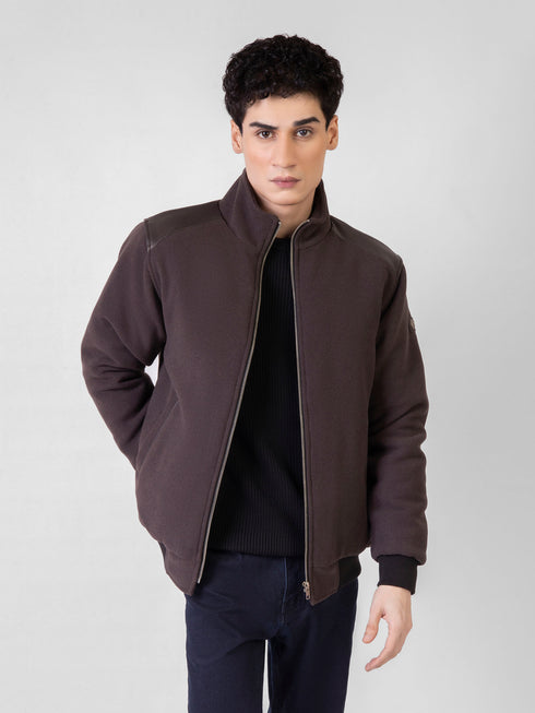 Brown Woolen Quilted Jacket