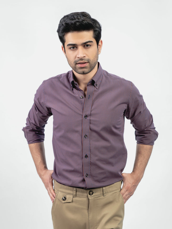 Brown & Blue Gingham Button Down Shirt Brumano Pakistan