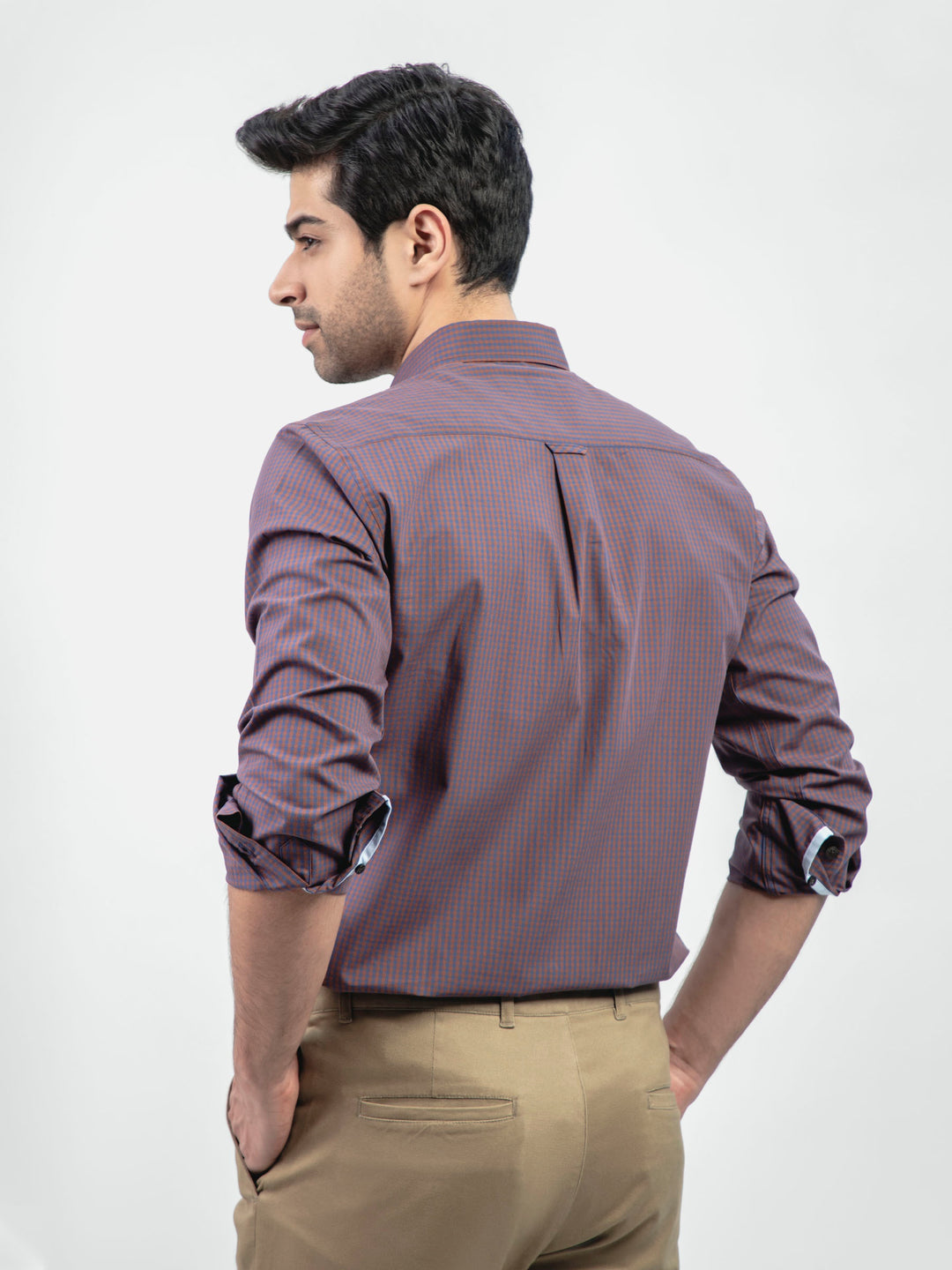 Brown & Blue Gingham Button Down Shirt Brumano Pakistan