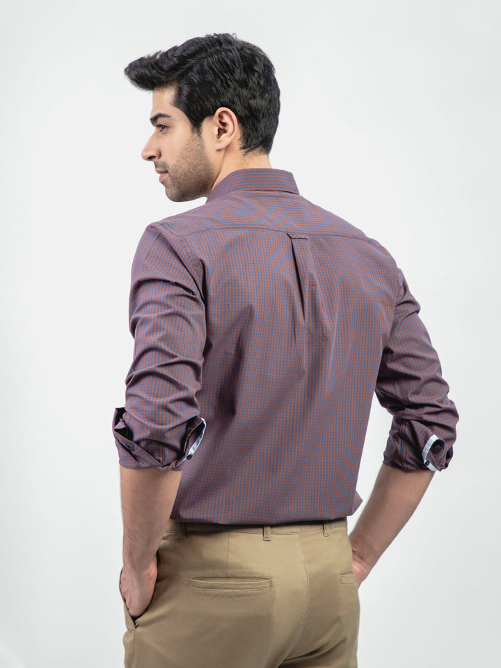 Brown & Blue Gingham Button Down Shirt Brumano Pakistan