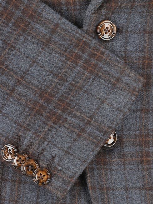 Brown & Navy Blue Checkered Wool & Cashmere Blazer - Sartoria