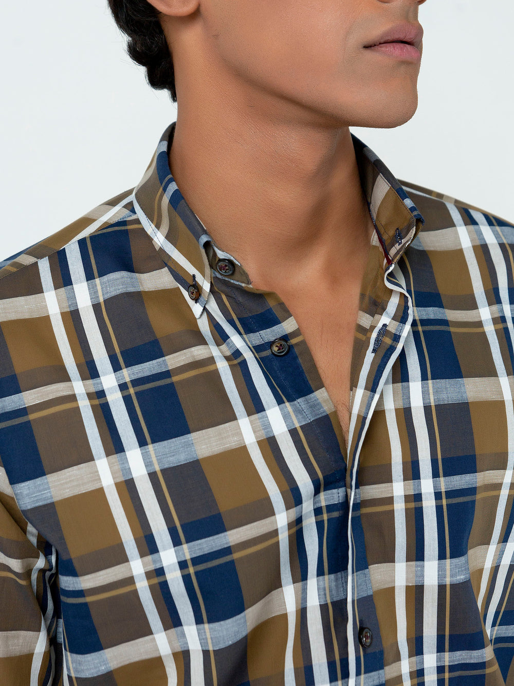 Brown & Navy Linen Checkered Shirt