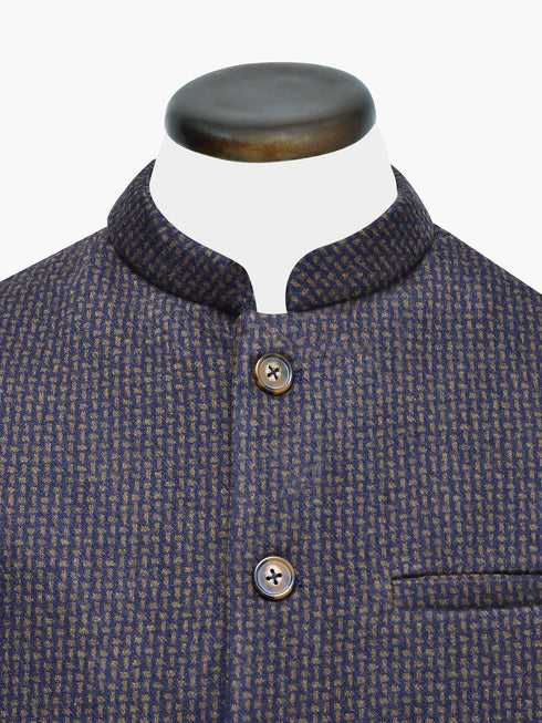 Brown & Navy Wool Patterned Waistcoat