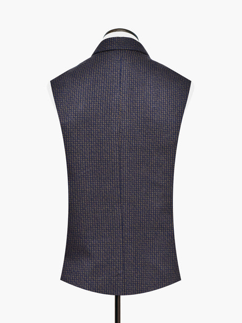 Brown & Navy Wool Patterned Waistcoat