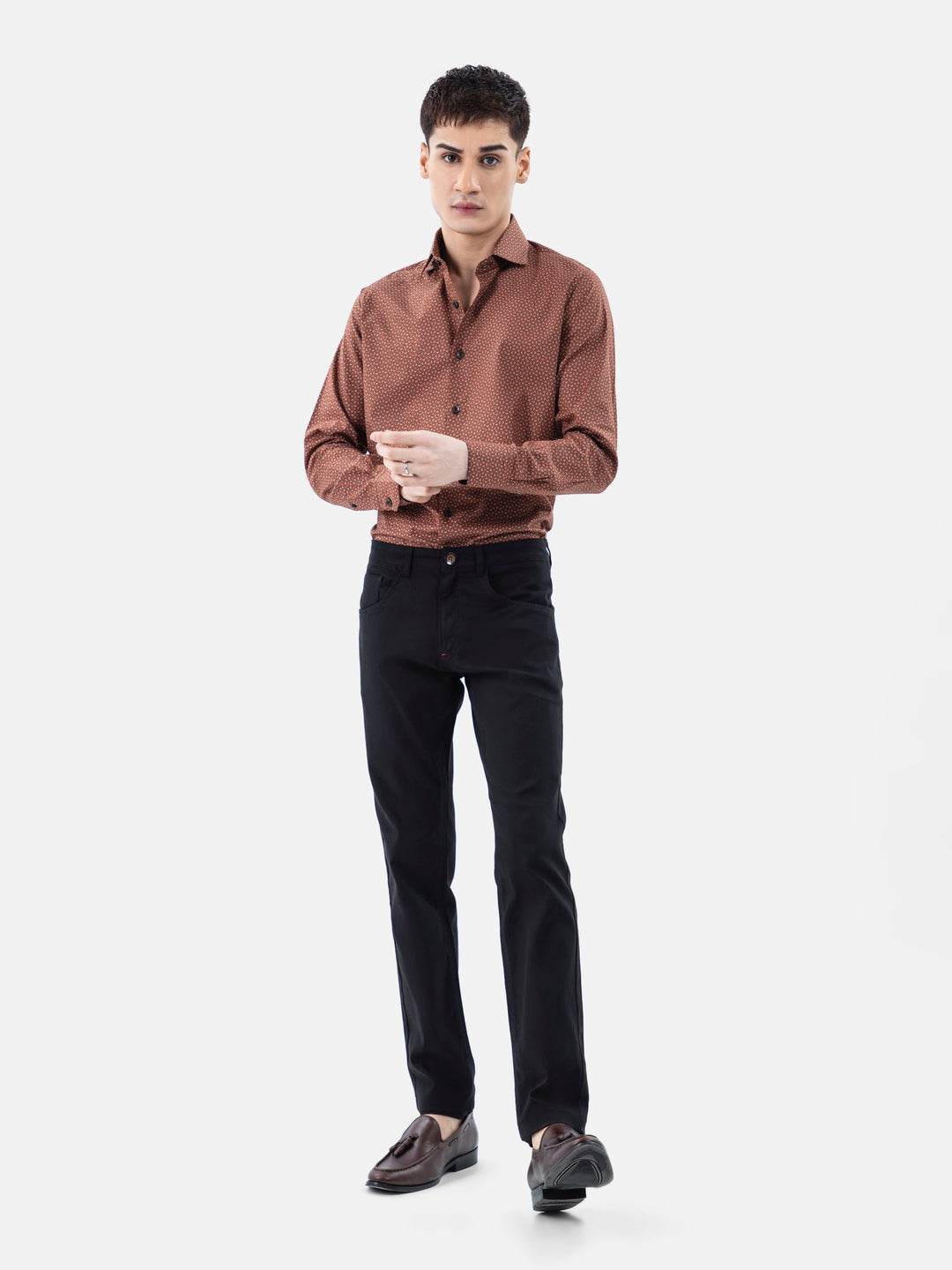Brown & Red Geometric Printed Shirt