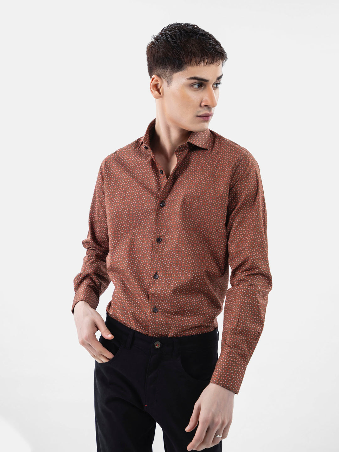 Brown redgeometricprintedshirtbrumanopakistan1