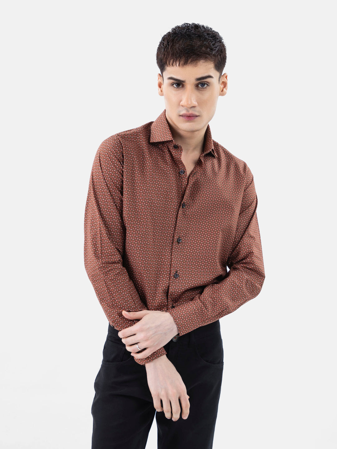 Brown & Red Geometric Printed Shirt