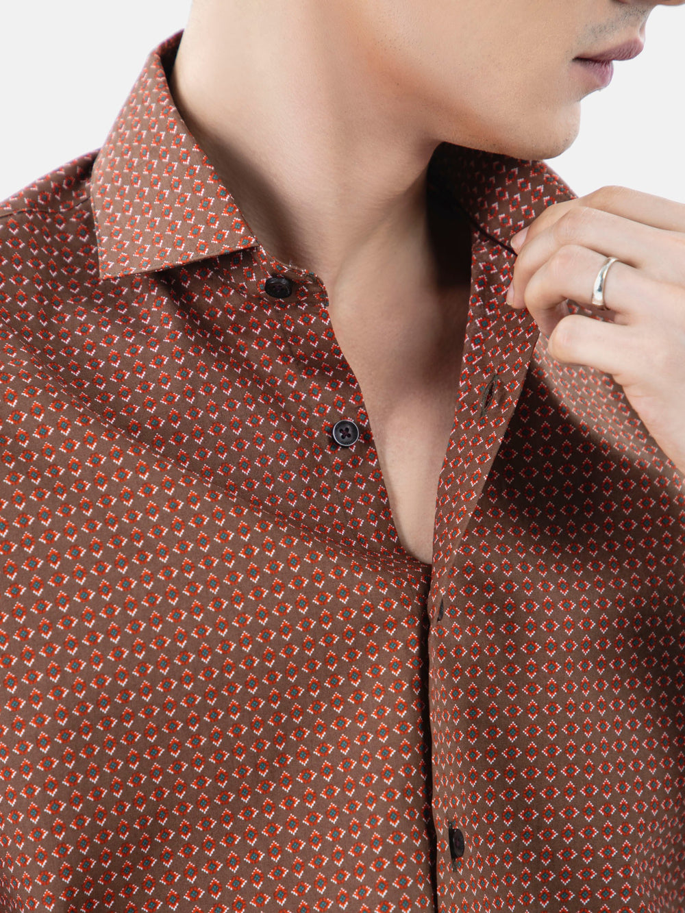 Brown & Red Geometric Printed Shirt