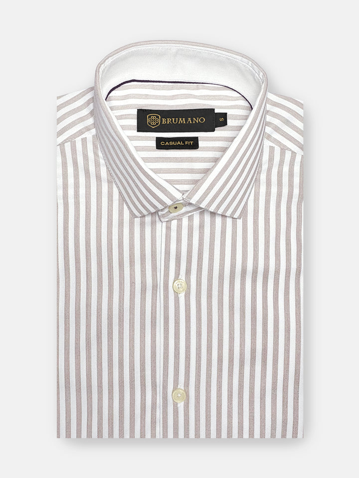 Brown & White Bengal Striped Formal Shirt