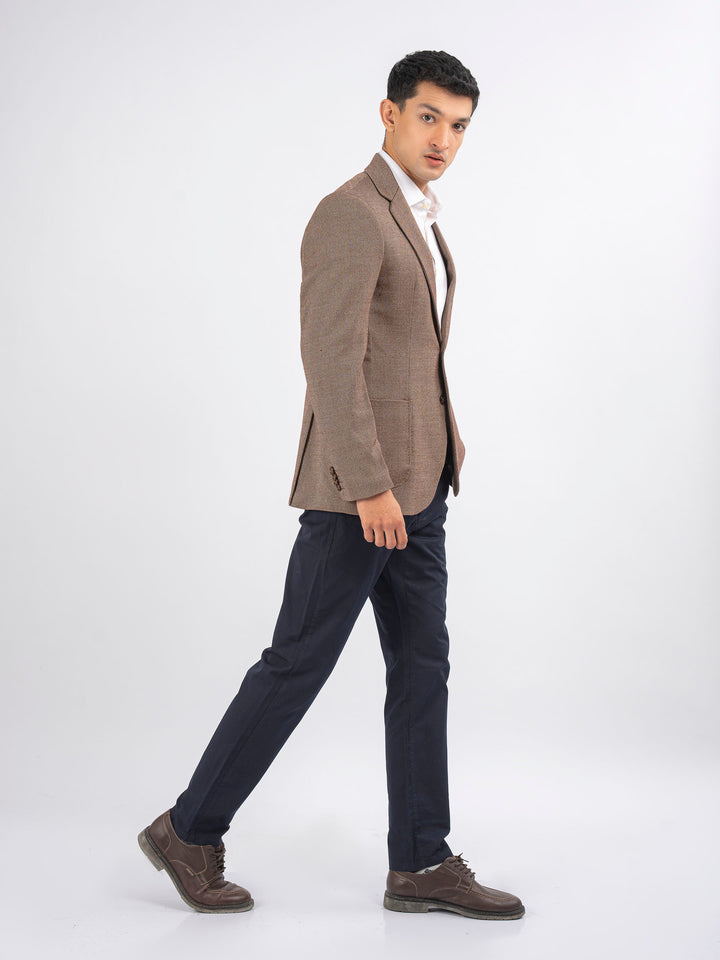 Brown & White Dobby Structured Wool & Cashmere Blazer - Sartoria