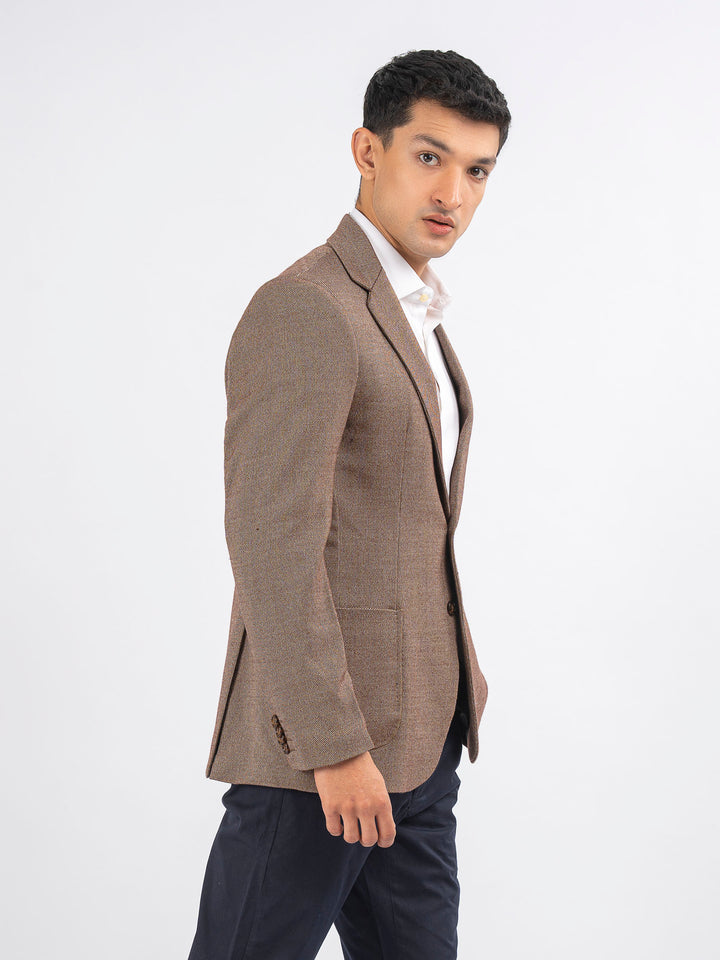 Brown & White Dobby Structured Wool & Cashmere Blazer - Sartoria