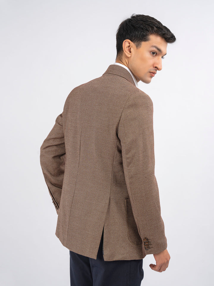 Brown & White Dobby Structured Wool & Cashmere Blazer - Sartoria