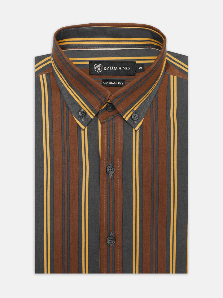 Brown & Yellow Striped Button Down Shirt