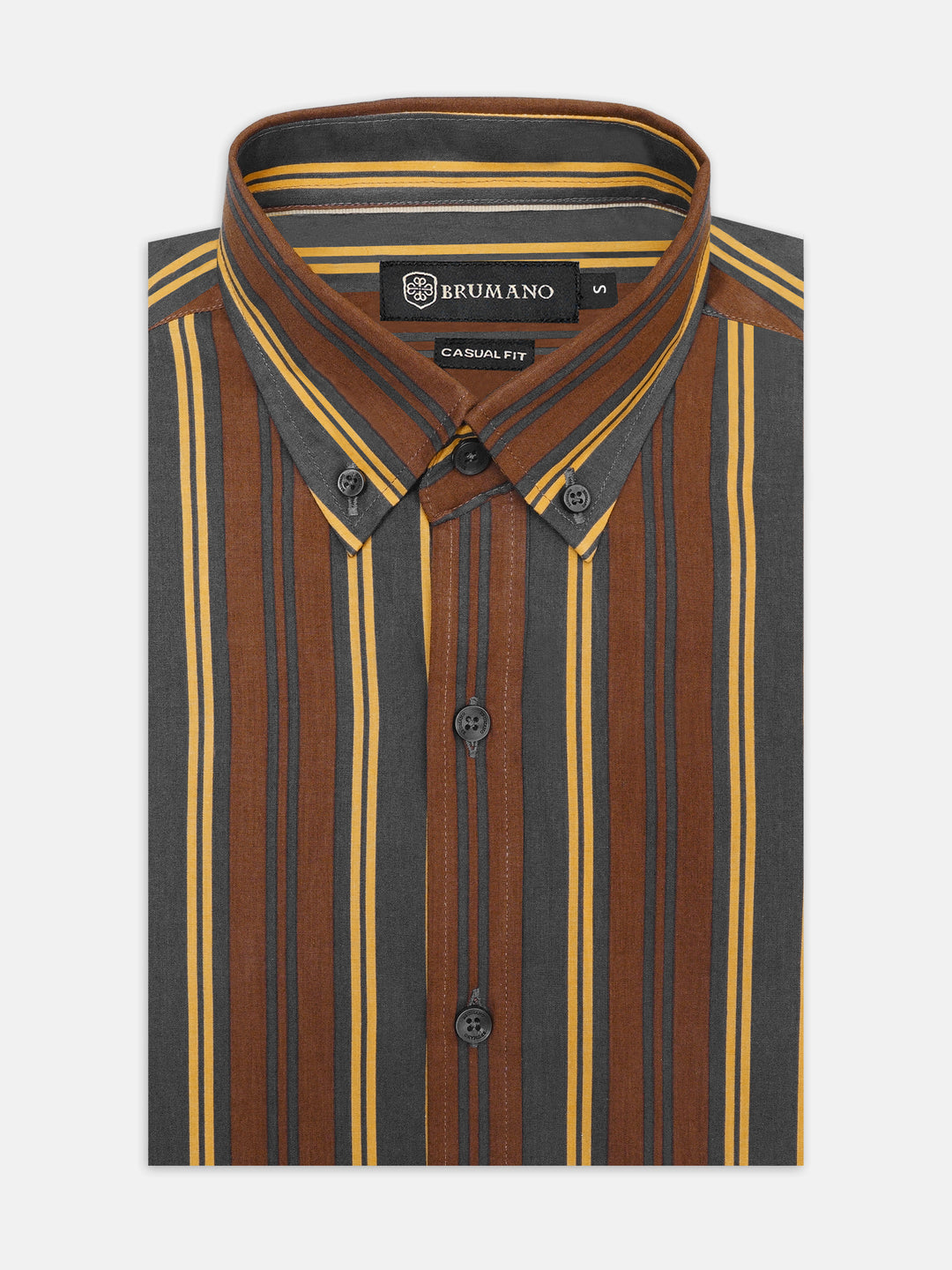 Brown yellowstripedbuttondownshirtbrumanopakistan