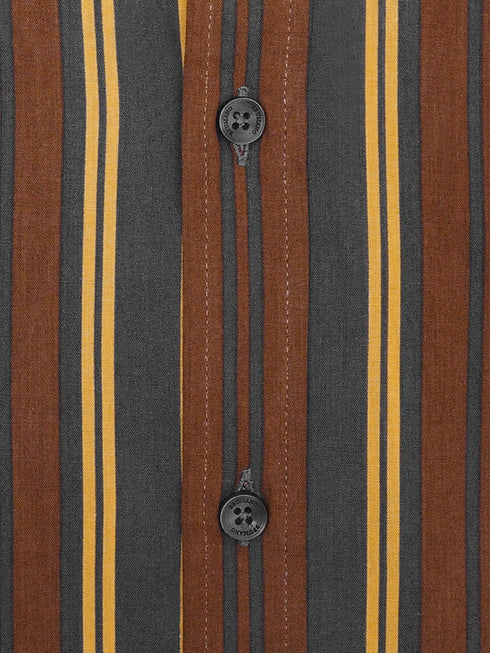 Brown & Yellow Striped Button Down Shirt
