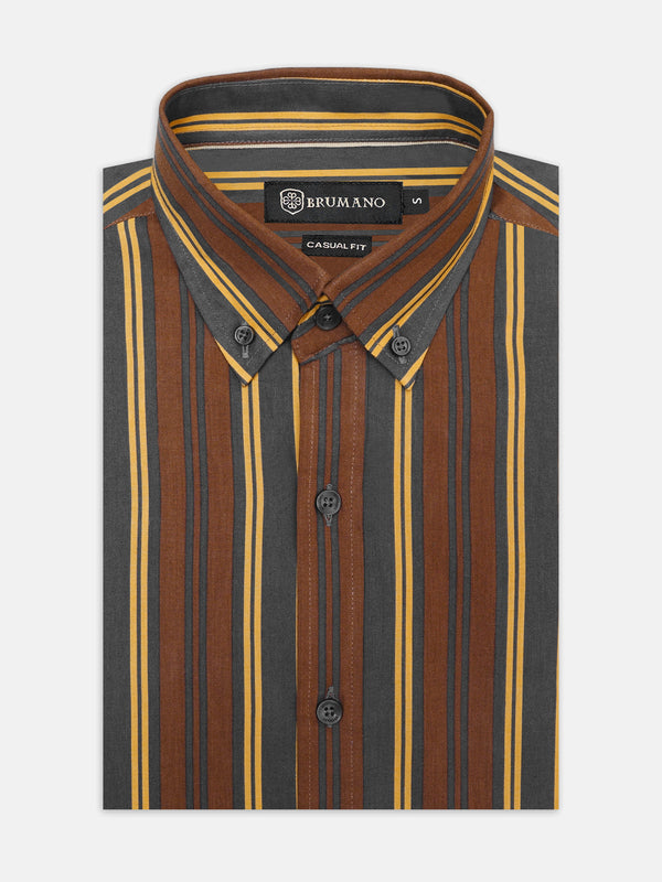 Brown & Yellow Striped Button Down Shirt