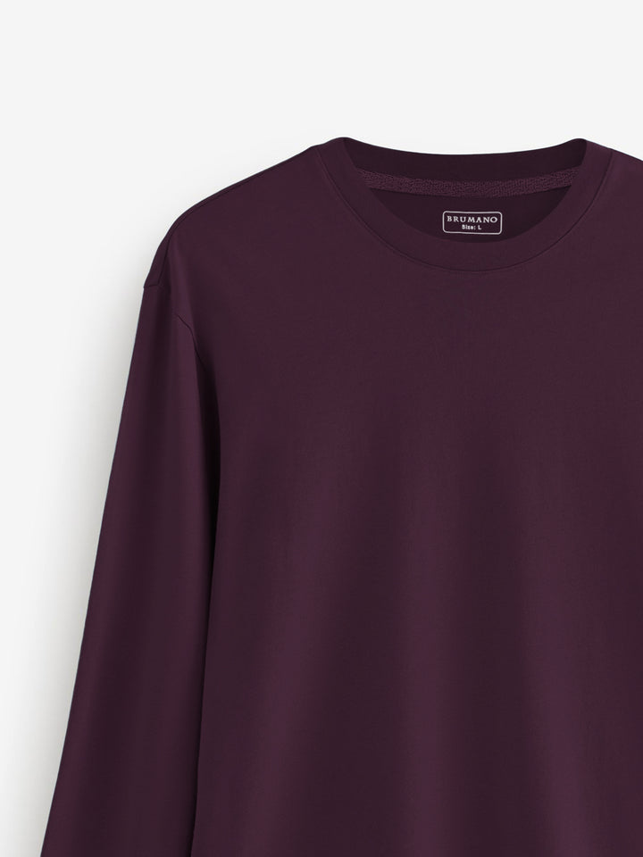 Burgundy Long Sleeve Crew Neck T-Shirt