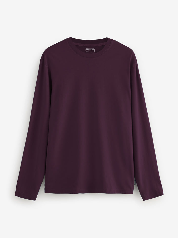 Burgundy Long Sleeve Crew Neck T-Shirt