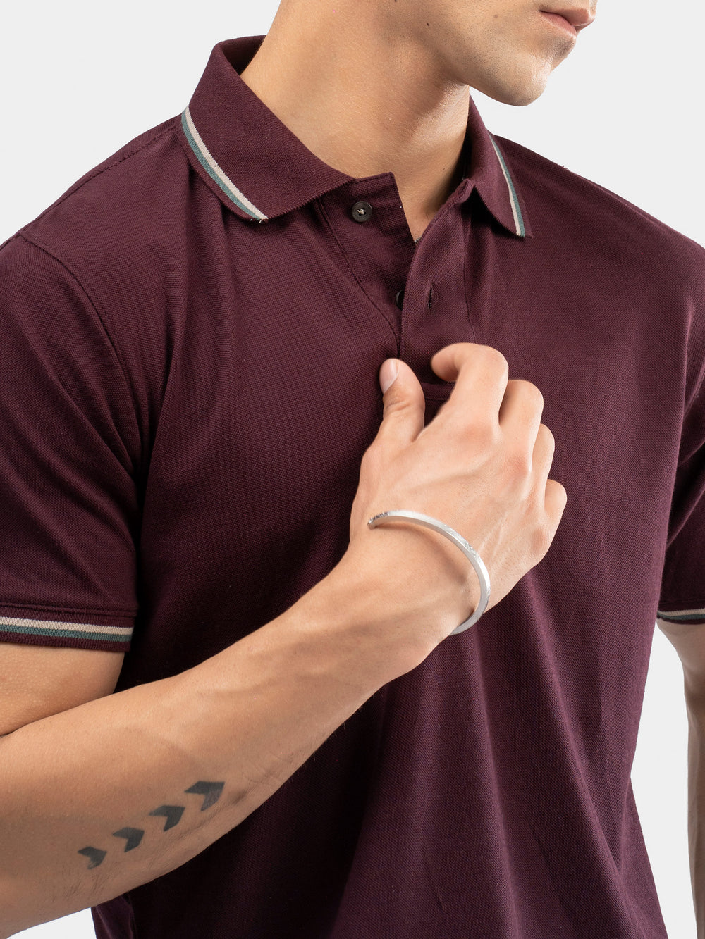 Burgundy multicolor tipped collar pique polo brumano pakistan2