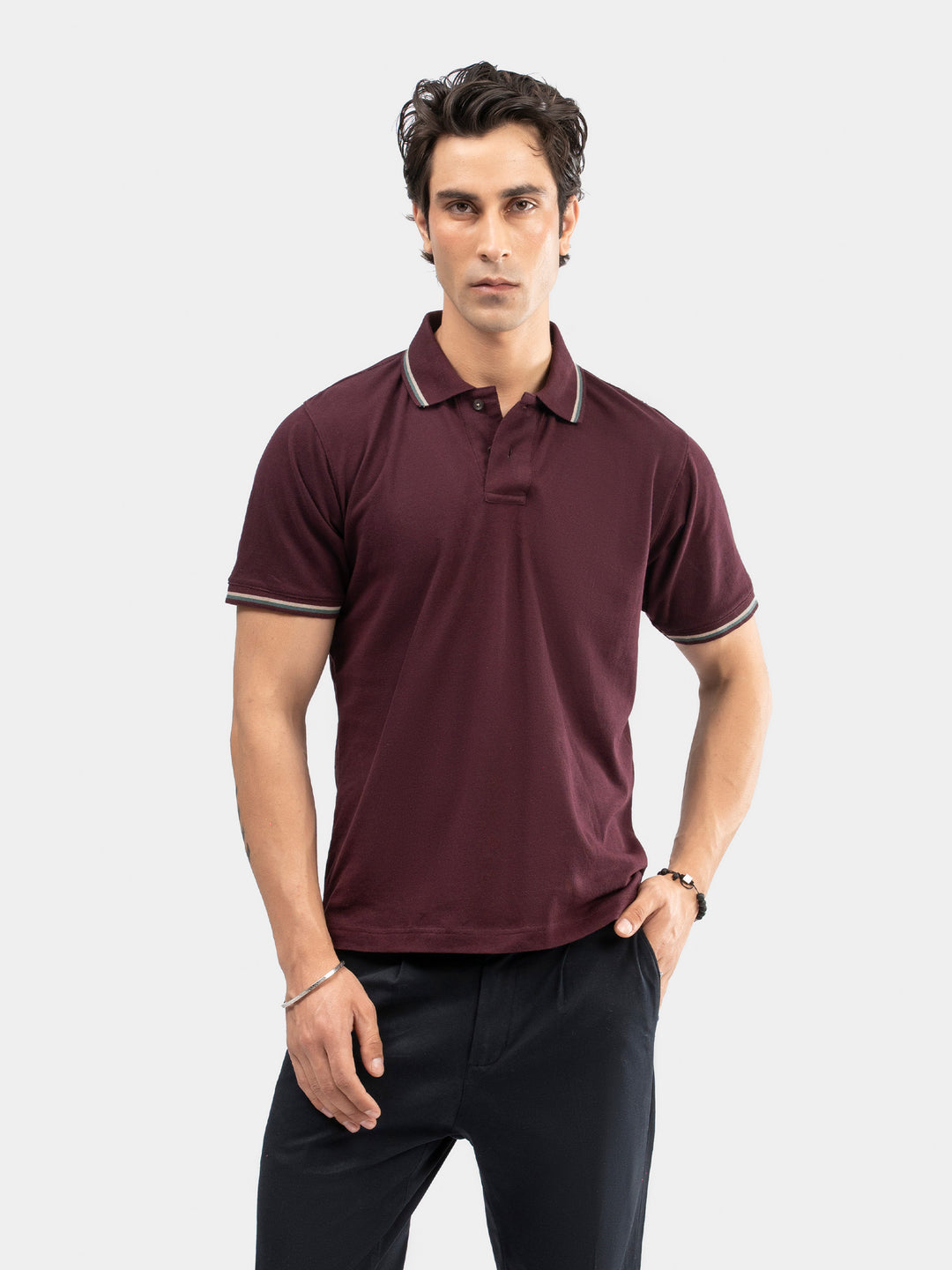 Burgundy multicolor tipped collar pique polo brumano pakistan 4b6afbf3 48ab 4ede a17b 61e3df2df5d4