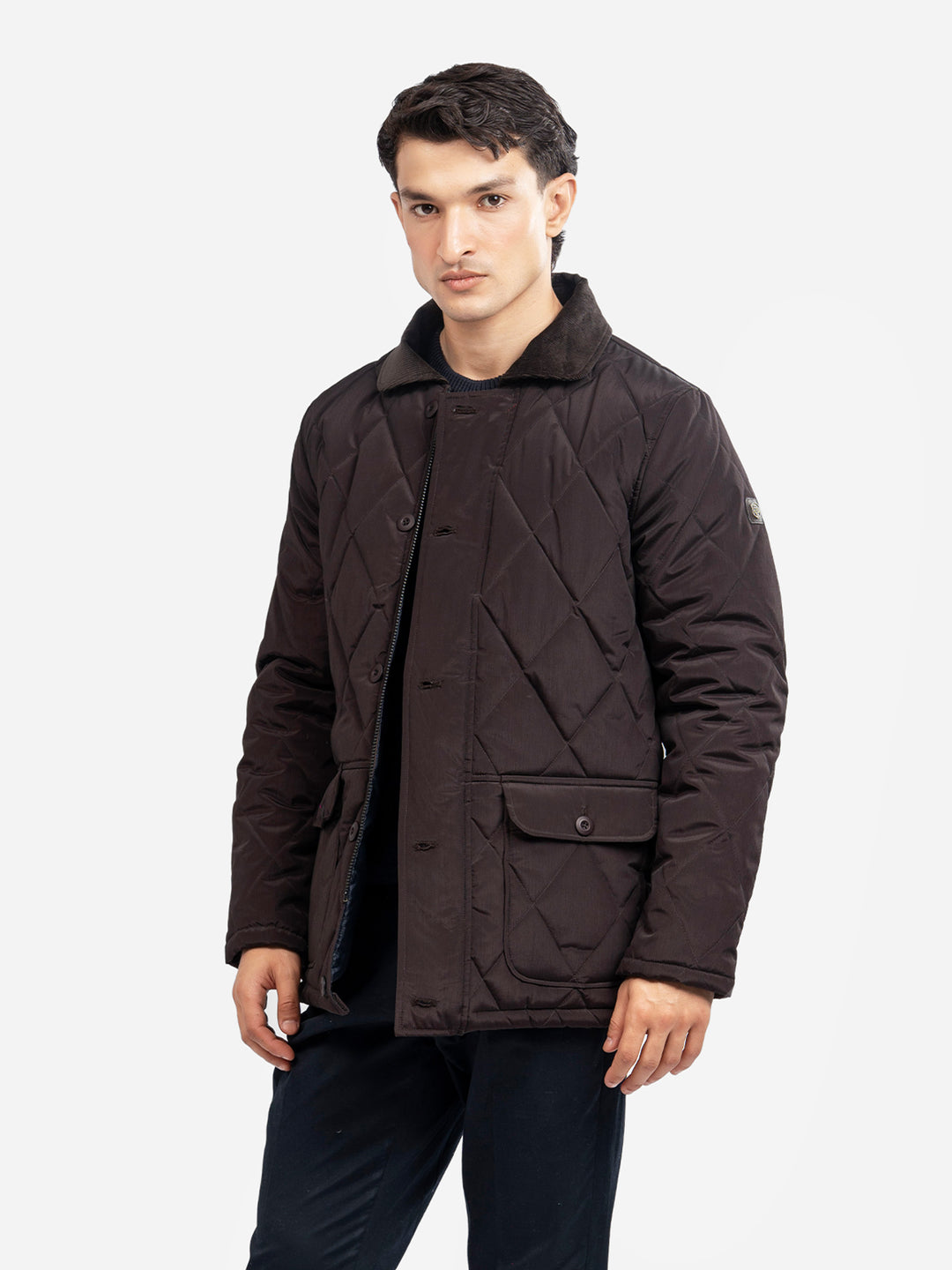 Burgundy Sportsquilt Long Jacket With Corduroy Collar