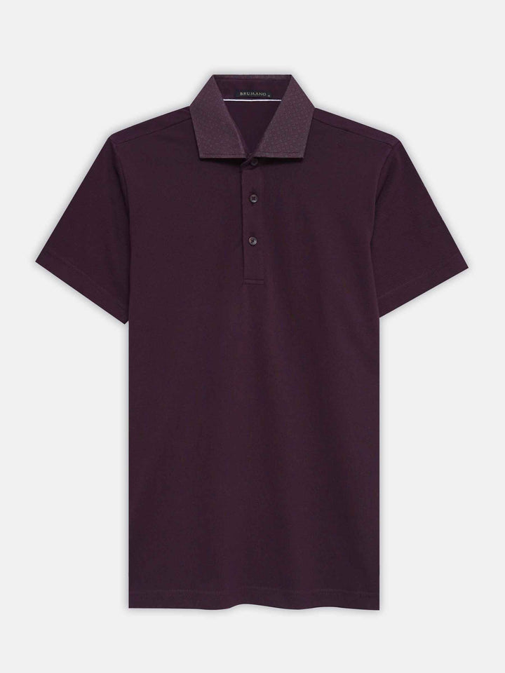 Burgundy Pique Polo With Printed Cutaway Collar