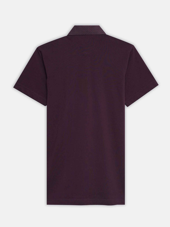 Burgundy Pique Polo With Printed Cutaway Collar
