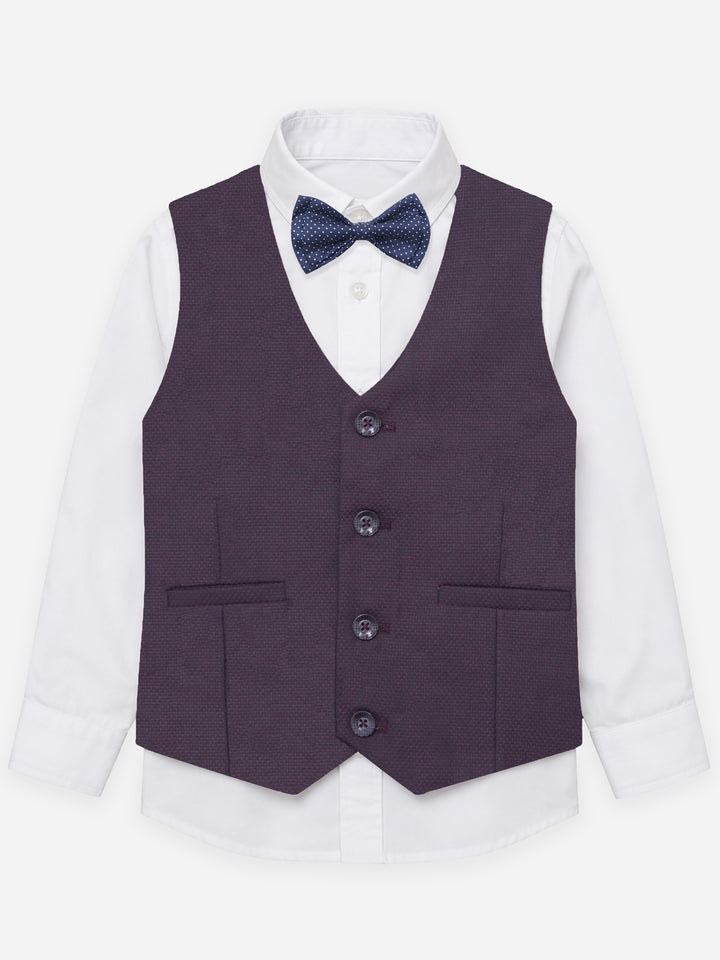 Burgundy Structured Vest With Bow - Junior