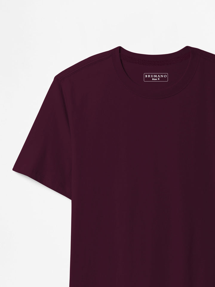 Burgundy 100% Cotton Basic Tee - Women