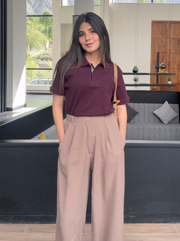 Burgundy 100% Cotton Pique Polo - Women
