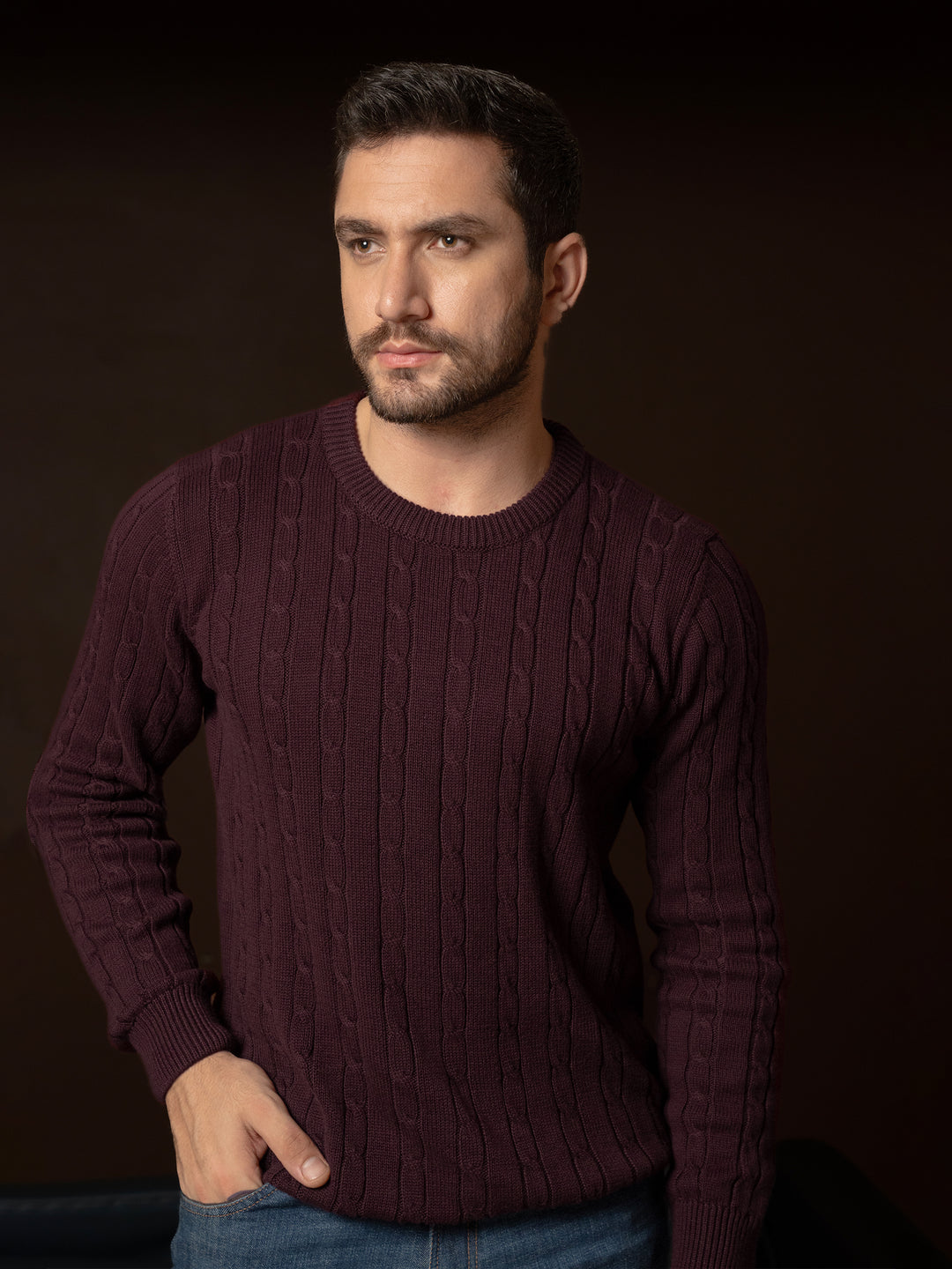Burgundycableknittedcrewneckjumperbrumanopakistan3