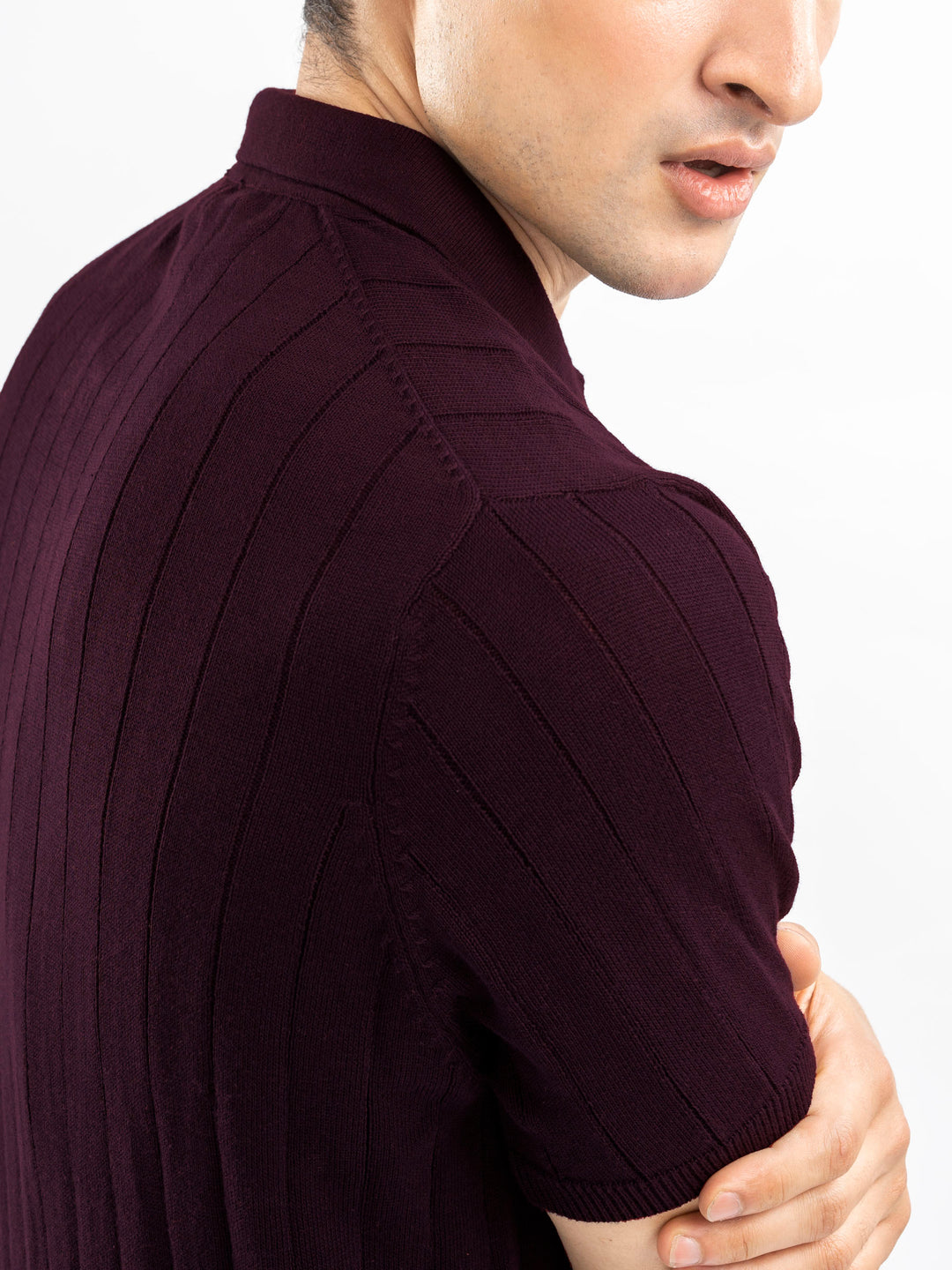 Burgundy Drop Needle Flat Knit Polo